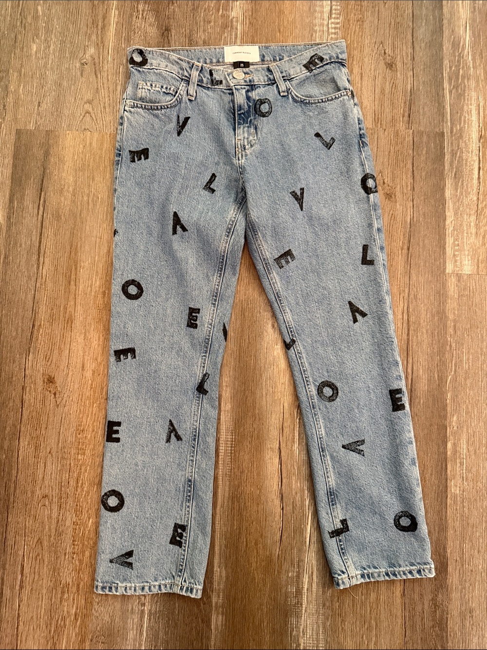Current/ Elliott Light Blue Denim Jeans with Black LOVE Lettering